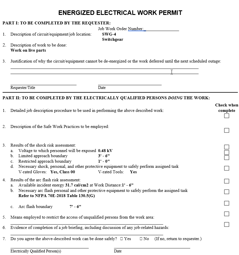 Energized Electrical Work Permit Flow Chart