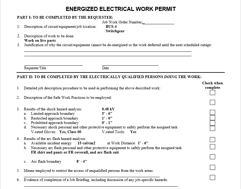 Creating Energized Electrical Work Permits