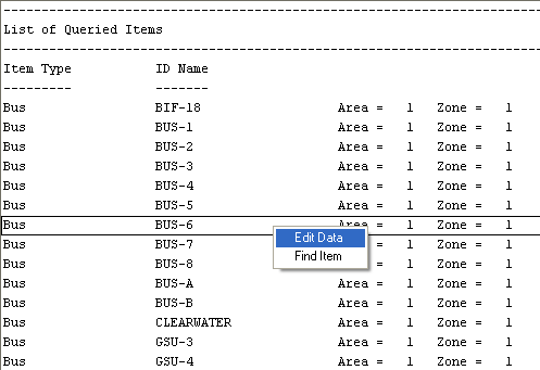  Right-click on the list to display the context-sensitive menu, which includes options to edit item data or to find the item