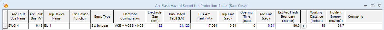 The Arch Flash Hazard Report spreadsheet is shown.