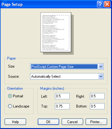 The Page Setups dialog box is shown.