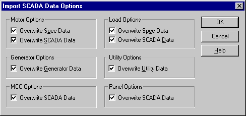 The Import SCADA Data Options dialog box is shown.