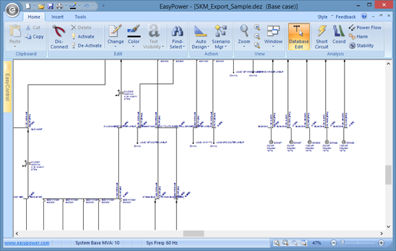 The one-line created as a result of the import is shown.