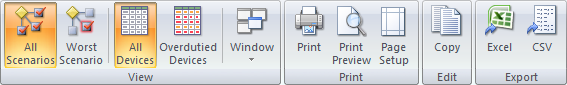The View buttons on the Scenario Comparison Report tab are shown.