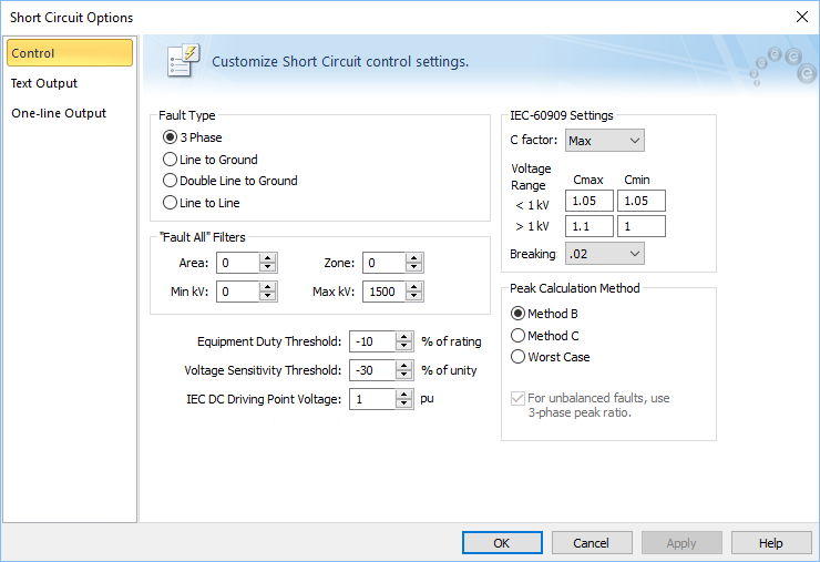 IEC Short Circuit Options are shown.