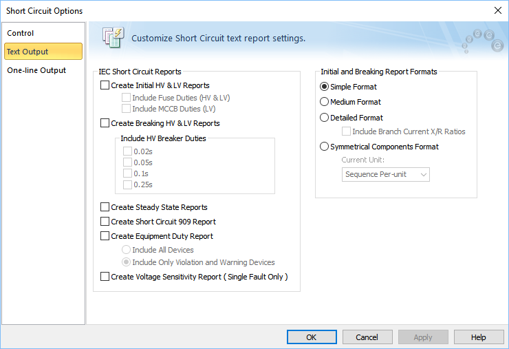 IEC Short Circuit Reports are shown.