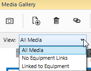 The View options of All Media, No Equipment Links, or Linked to Equipment are shown in the Media Gallery. 