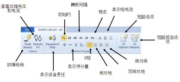 显示IEC短路菜单选项。