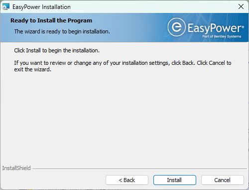 EasyPower安装对话框显示安装按钮。