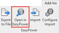在插件选项卡中，在EasyPower中打开按钮突出显示。