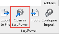 显示插件选项卡中的“在EasyPower中打开”按钮。