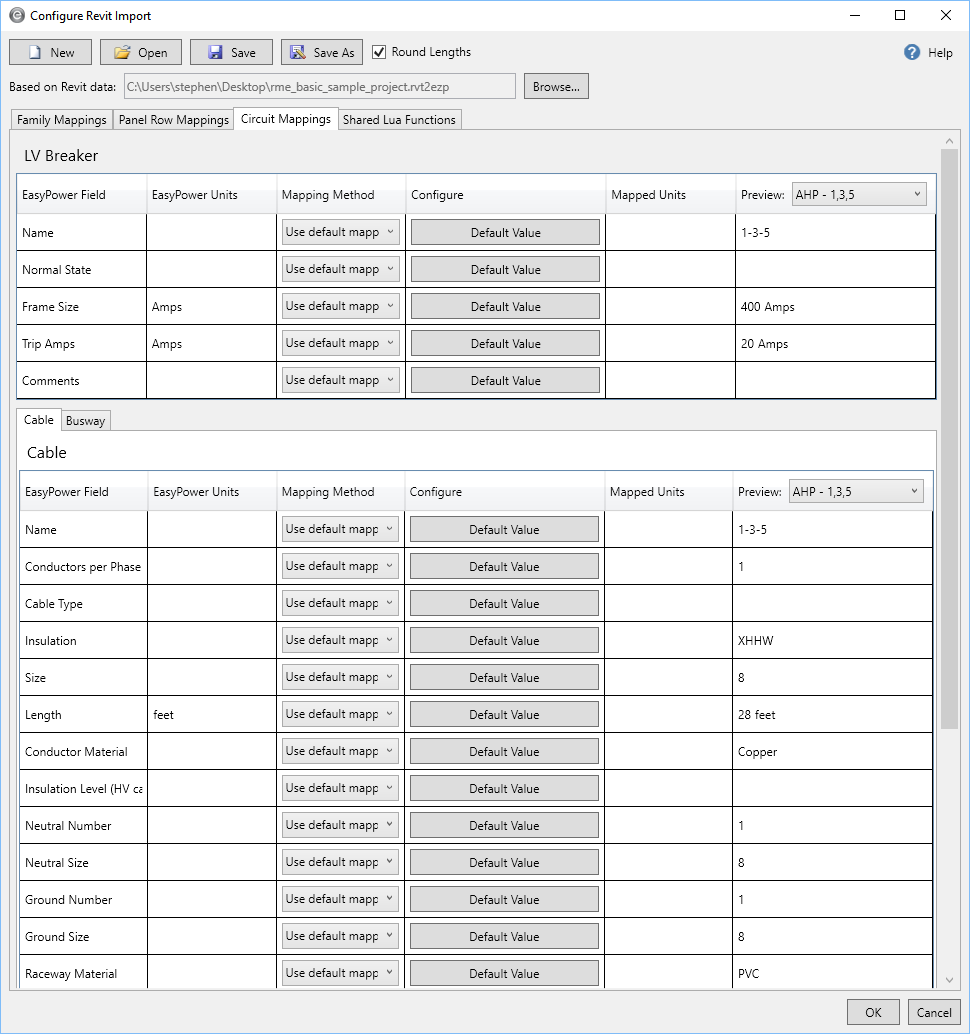 Se muestra la pestaña Configurar importación de Revit.